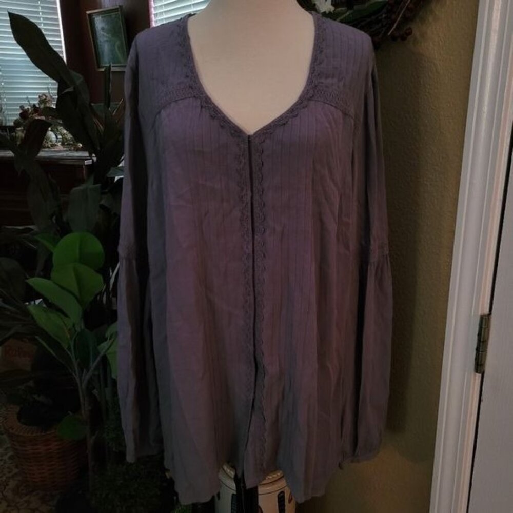 LOGO Lavish Lori Goldstein Tunic Top Purple Large Boho Bohemian Preppy Beach